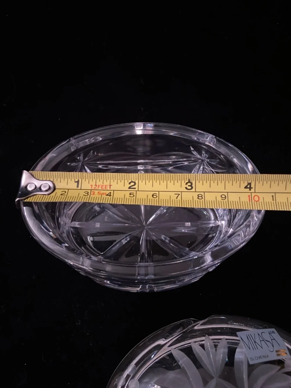 Vintage MIKASA Cut Crystal Floral Lidded Jewelry Trinket Box Oval Heavy
